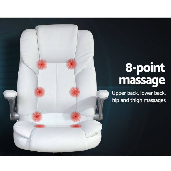 New York 8 Point Massage Office Chair PU Leather White