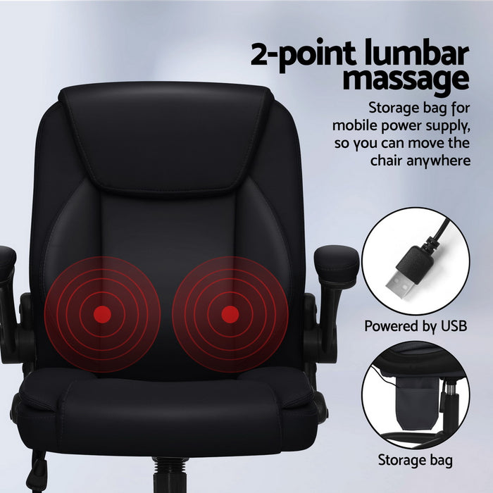 Philadelphia 2 Point Massage Office Chair Leather Mid Back Black