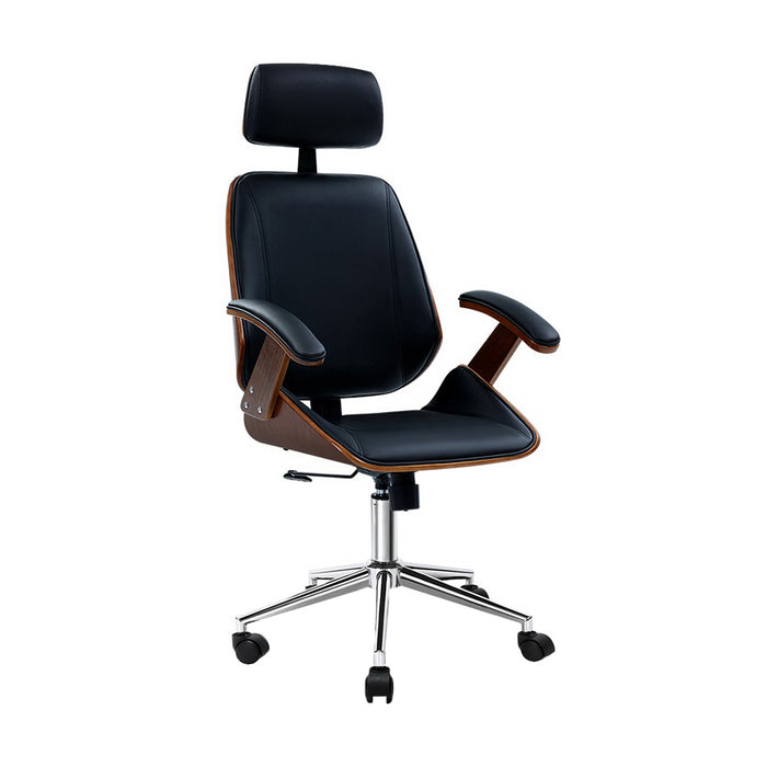 Austin Wooden Office Chair Leather Seat Black