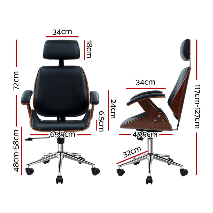 Austin Wooden Office Chair Leather Seat Black