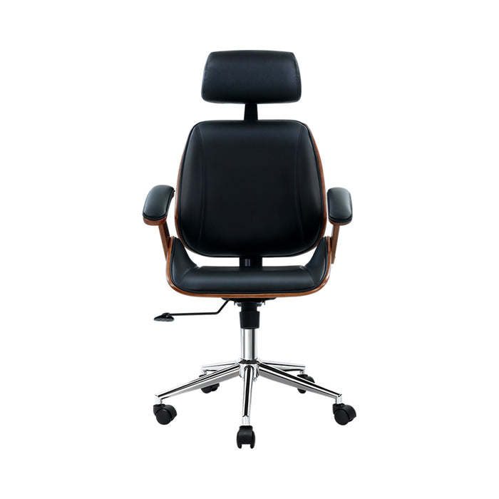 Austin Wooden Office Chair Leather Seat Black