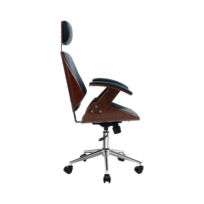 Austin Wooden Office Chair Leather Seat Black