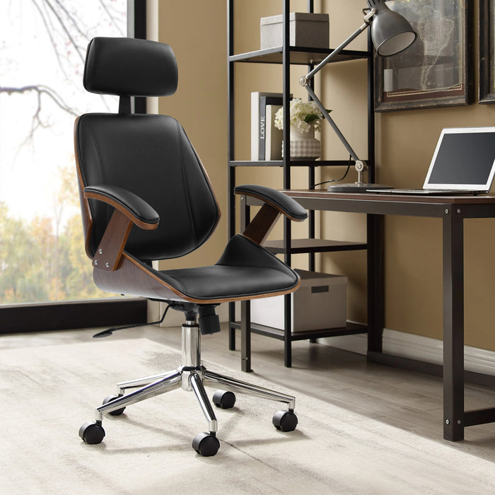 Austin Wooden Office Chair Leather Seat Black