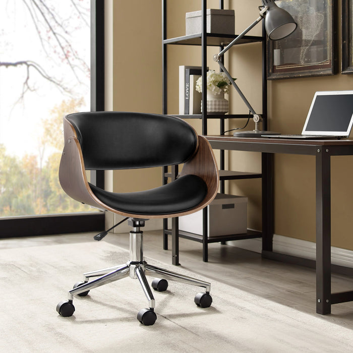 Austin Wooden Office Chair Leather Seat Black