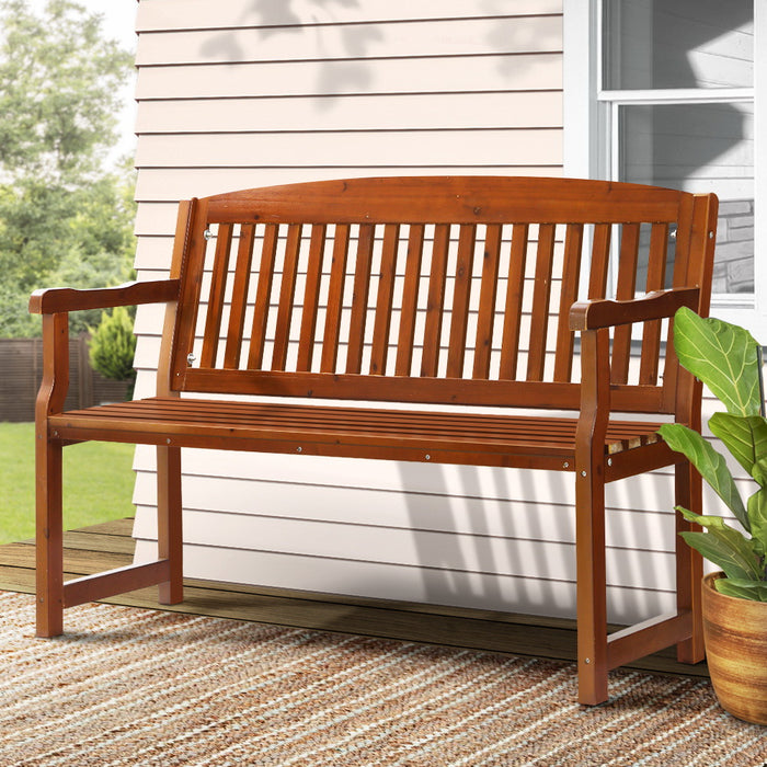 Outdoor Garden Bench Wooden 2 Seater Lounge Chair Patio Furniture Brown