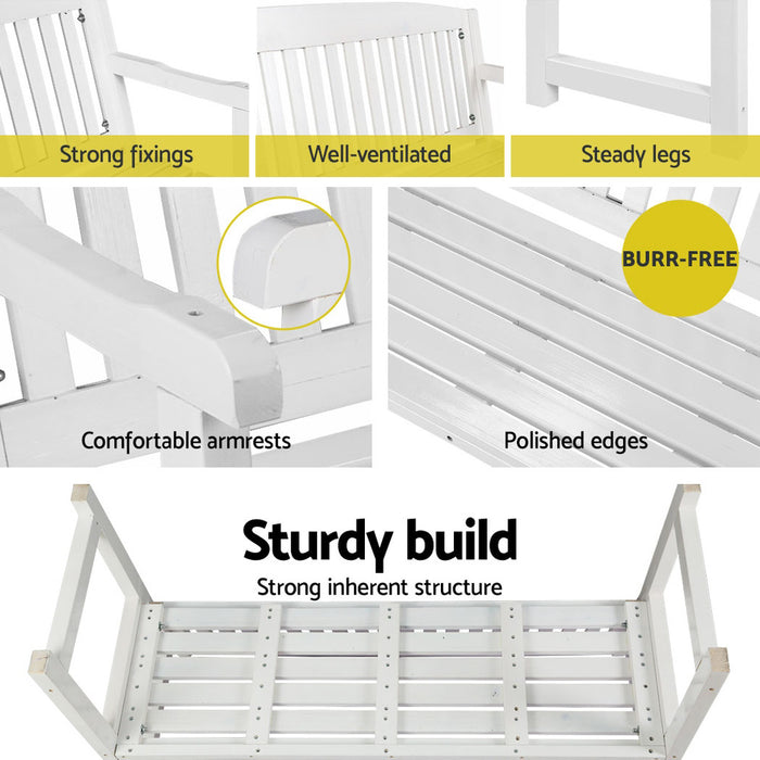 Outdoor Garden Bench Wooden 2 Seater Lounge Chair Patio Furniture White