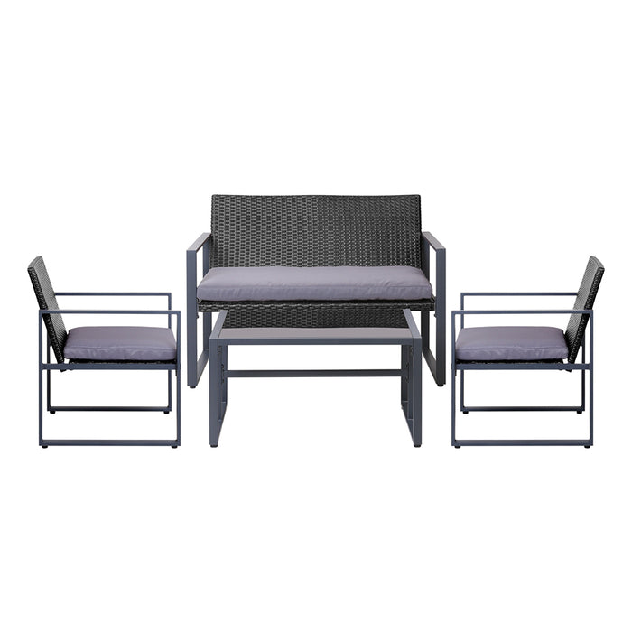 4 PCS Outdoor Sofa Set Rattan Furniture Glass Top Table Chairs Black