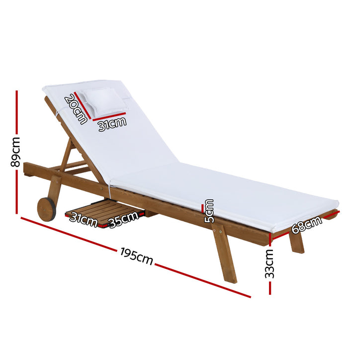 Sun Lounge Wooden Lounger Outdoor Furniture Day Bed Wheels Patio White