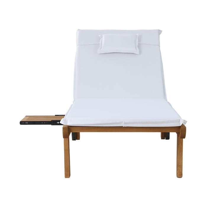 Sun Lounge Wooden Lounger Outdoor Furniture Day Bed Wheels Patio White