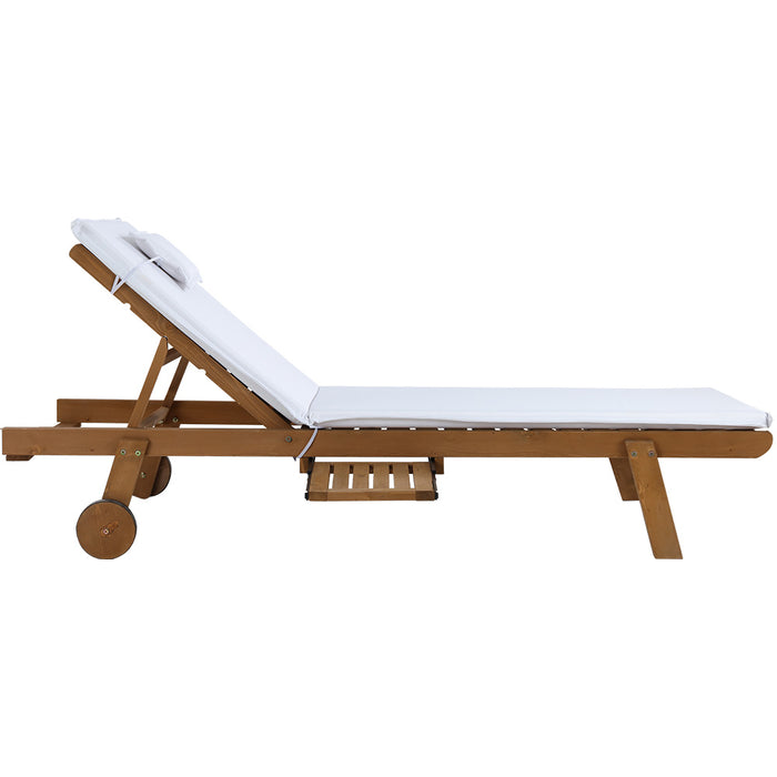 Sun Lounge Wooden Lounger Outdoor Furniture Day Bed Wheels Patio White