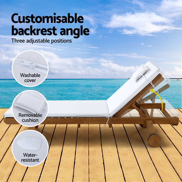 Sun Lounge Wooden Lounger Outdoor Furniture Day Bed Wheels Patio White