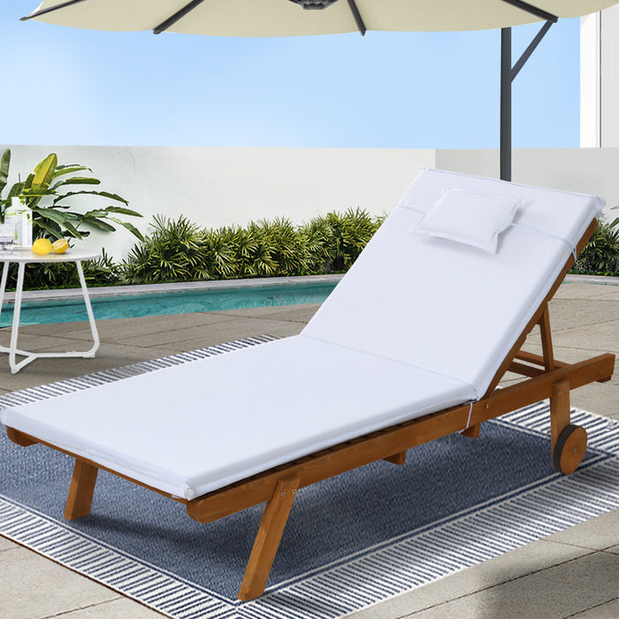 Sun Lounge Wooden Lounger Outdoor Furniture Day Bed Wheels Patio White