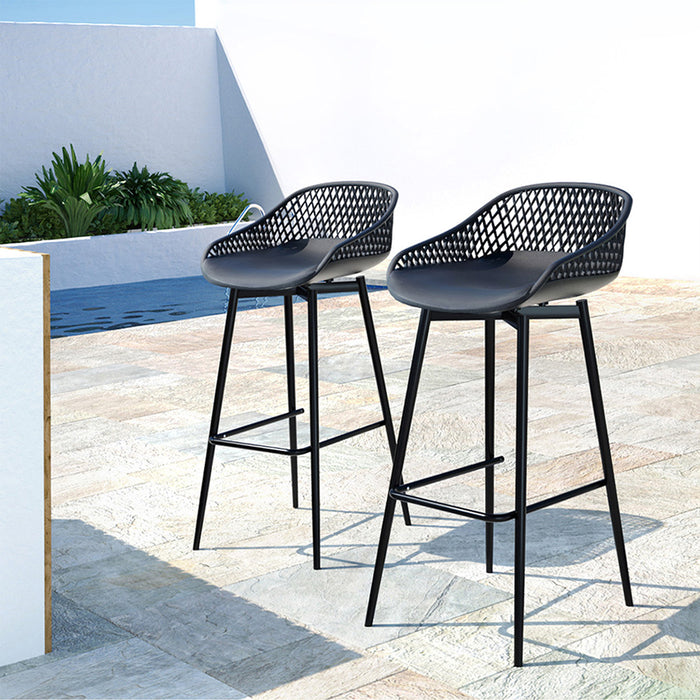 2PC Outdoor Bar Stools Plastic Metal Dining Chair Patio Furniture Garden