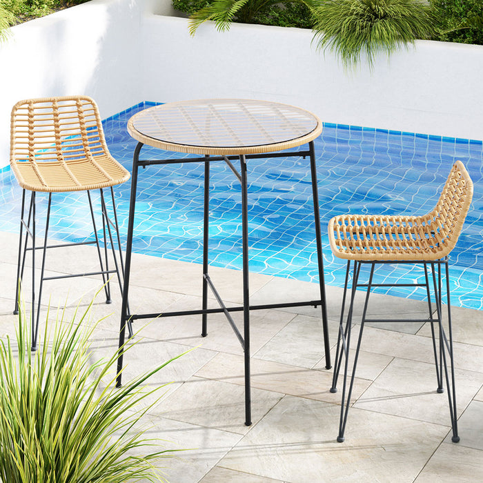 3-Piece Outdoor Bar Set Wicker Table Chairs Patio Bistro