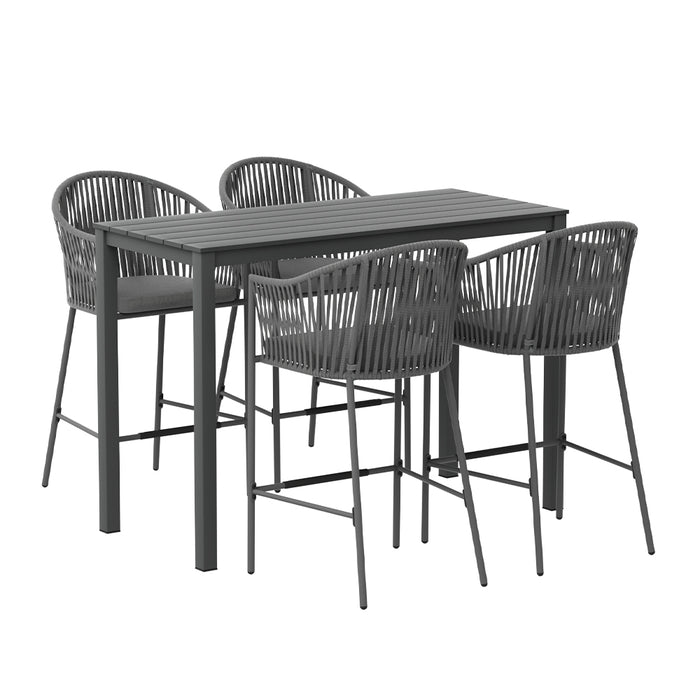 5-Piece Outdoor Bar Set Dining Table Rope Chair Patio Bistro Set