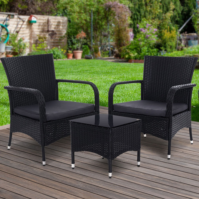 3PC Outdoor Bistro Set Patio Furniture Wicker Setting Chairs Table Luca