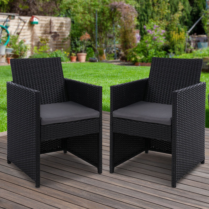 2PC Outdoor Dining Chairs Patio Furniture Wicker Garden Cushion Hugo