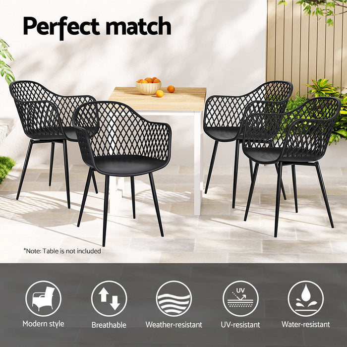 4PC Outdoor Dining Chairs PP Lounge Chair Patio Furniture Garden Black