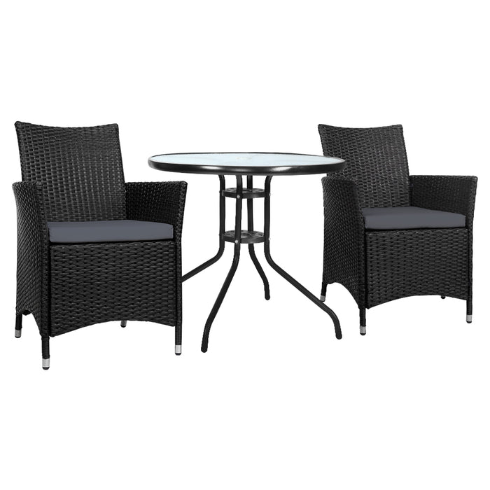 3PC Bistro Set Outdoor Furniture Rattan Table Chairs Cushion Patio Garden Idris