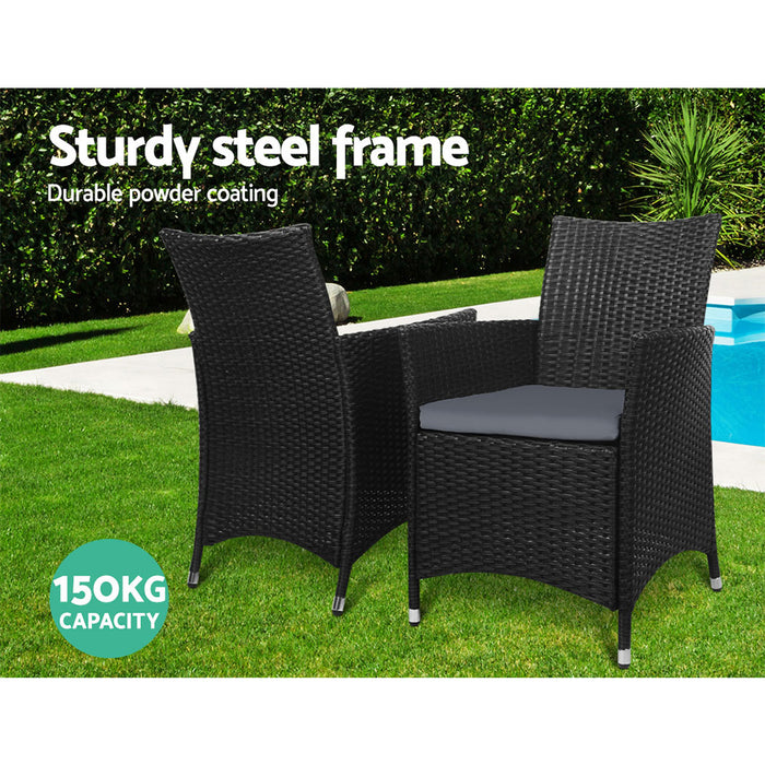 3PC Bistro Set Outdoor Furniture Rattan Table Chairs Cushion Patio Garden Idris