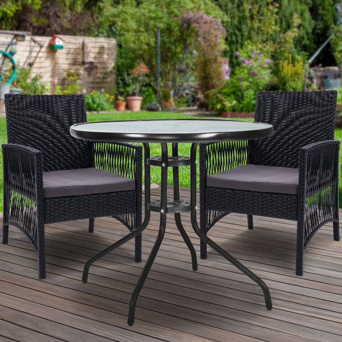 3PC Bistro Set Outdoor Furniture Rattan Table Chairs Cushion Patio Garden Lyra