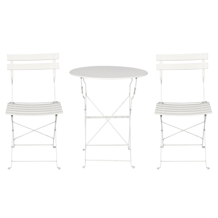 3PC Outdoor Bistro Set Steel Table and Chairs Patio Furniture White