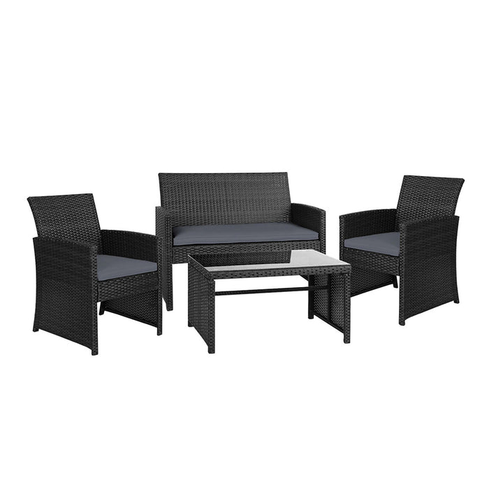 4 PCS Outdoor Sofa Set with Storage Cover Rattan Chair Furniture Black