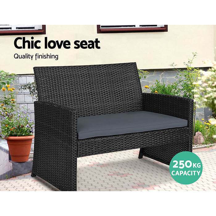 4 PCS Outdoor Sofa Set with Storage Cover Rattan Chair Furniture Black