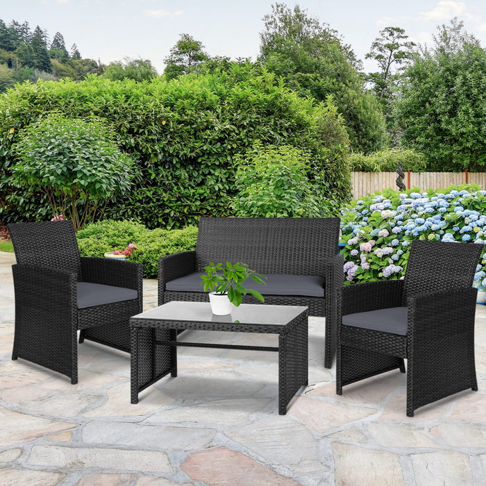 4 PCS Outdoor Sofa Set with Storage Cover Rattan Chair Furniture Black