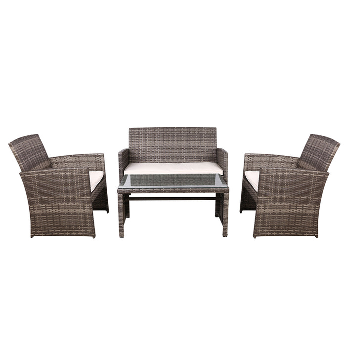 4 PCS Outdoor Sofa Set with Storage Cover Rattan Chair Furniture Grey