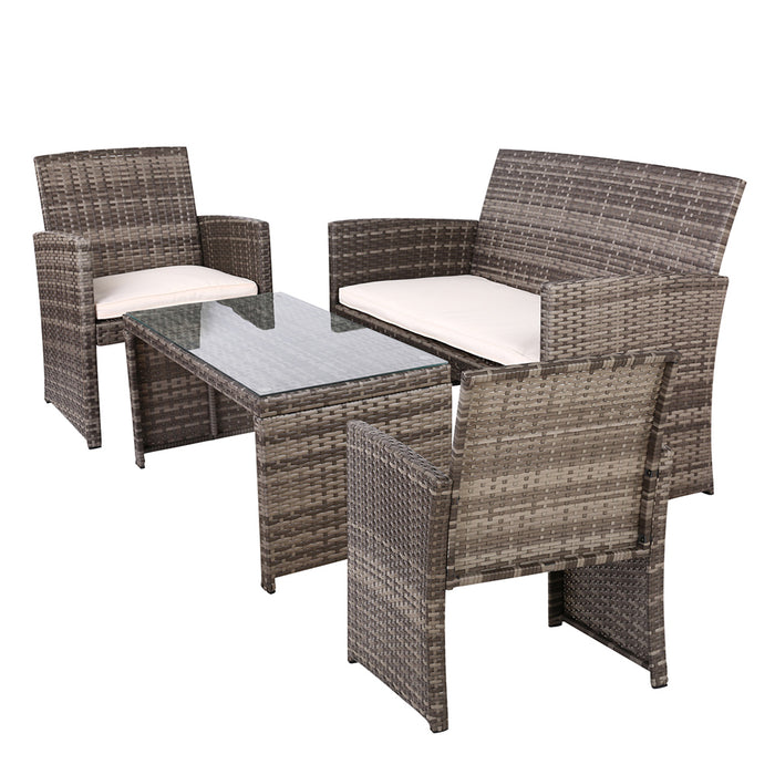 4 PCS Outdoor Sofa Set with Storage Cover Rattan Chair Furniture Grey