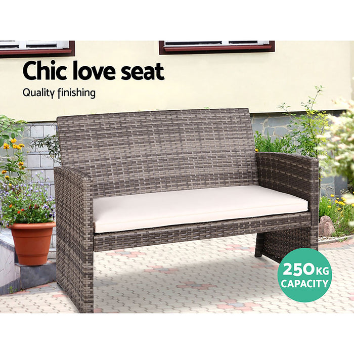 4 PCS Outdoor Sofa Set with Storage Cover Rattan Chair Furniture Grey