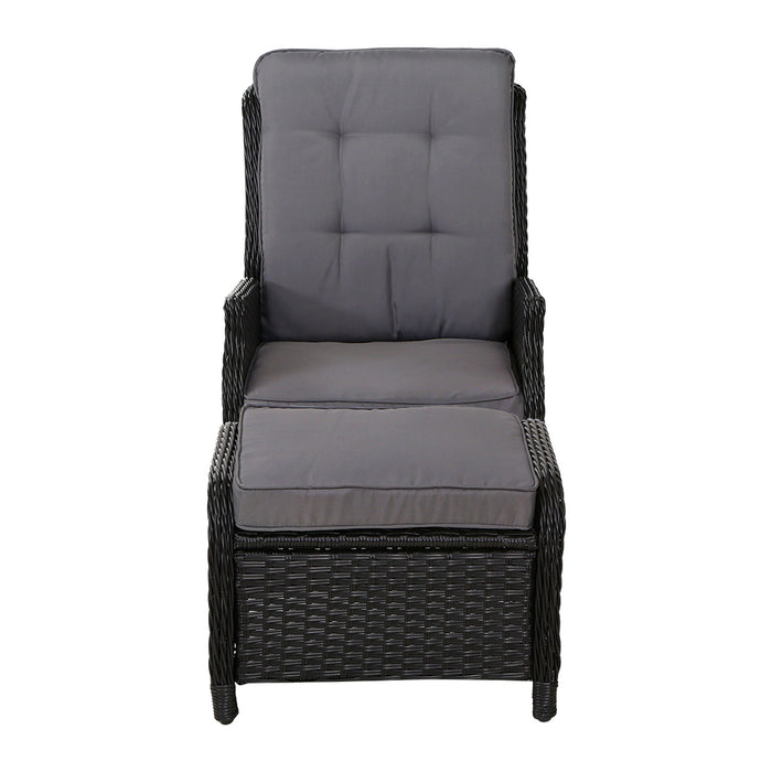 Recliner Chair Sun lounge Wicker Lounger Outdoor Furniture Patio Adjustable Black