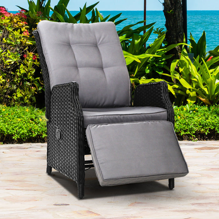 Recliner Chairs Sun lounge Wicker Lounger Outdoor Furniture Patio Adjustable Black