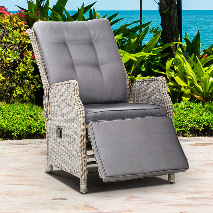 Recliner Chairs Sun lounge Wicker Lounger Outdoor Furniture Patio Adjustable Grey