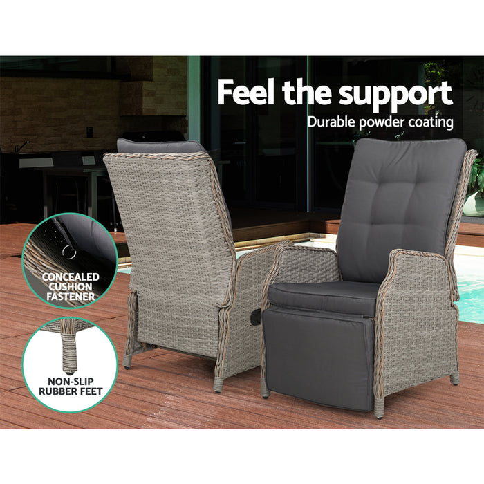 Recliner Chairs Sun lounge Wicker Lounger Outdoor Furniture Patio Adjustable Grey