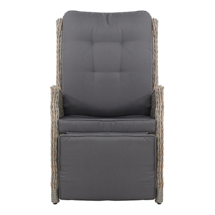 2PC Recliner Chairs Sun lounge Wicker Lounger Outdoor Furniture Adjustable Grey