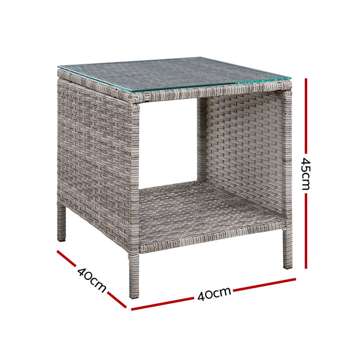 Coffee Side Table Wicker Desk Rattan Outdoor Furniture Garden Grey