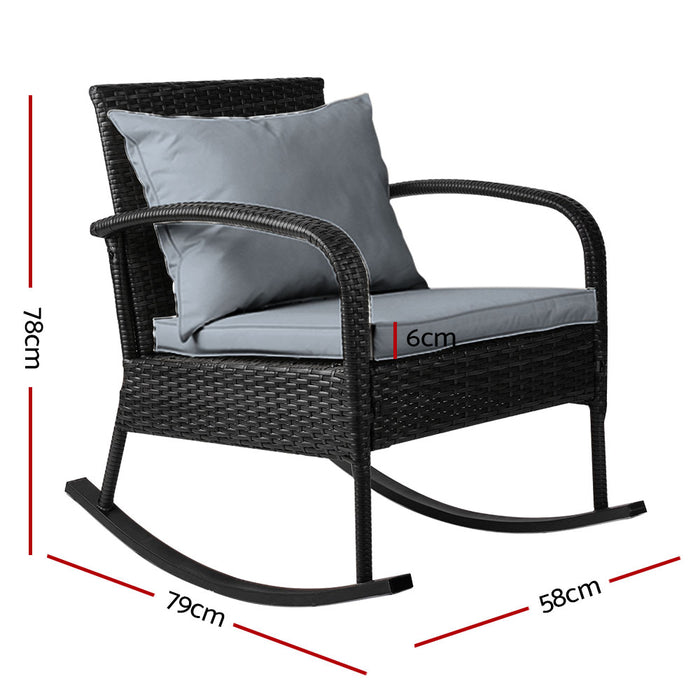 Outdoor Furniture Rocking Chair Wicker Garden Patio Lounge Setting Black