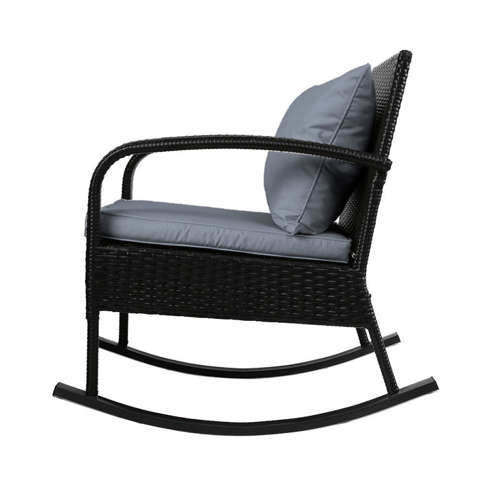 Outdoor Furniture Rocking Chair Wicker Garden Patio Lounge Setting Black