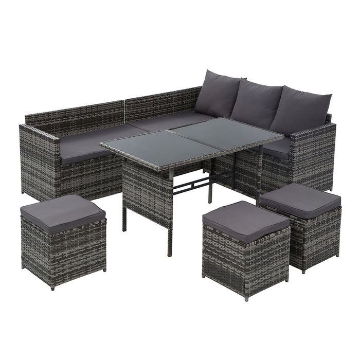 Outdoor Dining Set Sofa Lounge Setting Chairs Table Ottoman Grey Cover