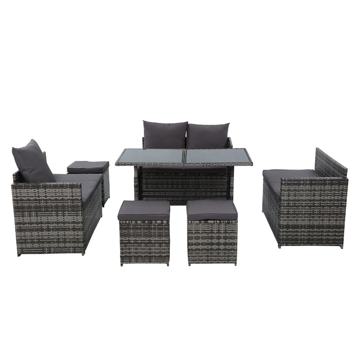 Outdoor Dining Set Sofa Lounge Setting Chairs Table Ottoman Grey Cover