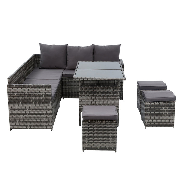 Outdoor Dining Set Sofa Lounge Setting Chairs Table Ottoman Grey Cover