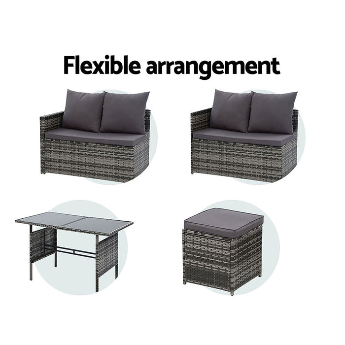 Outdoor Dining Set Sofa Lounge Setting Chairs Table Ottoman Grey Cover