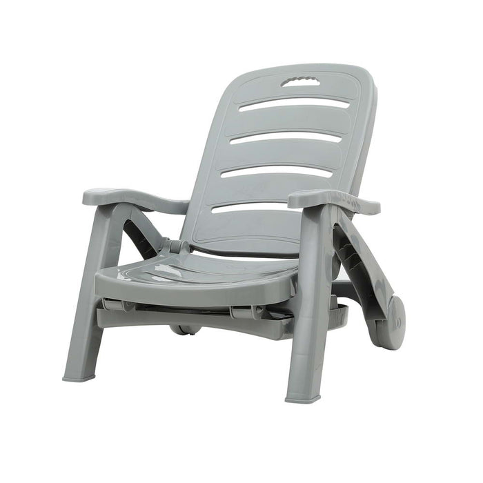 Sun Lounger Folding Lounge Chair Wheels Patio Outdoor Furniture Grey