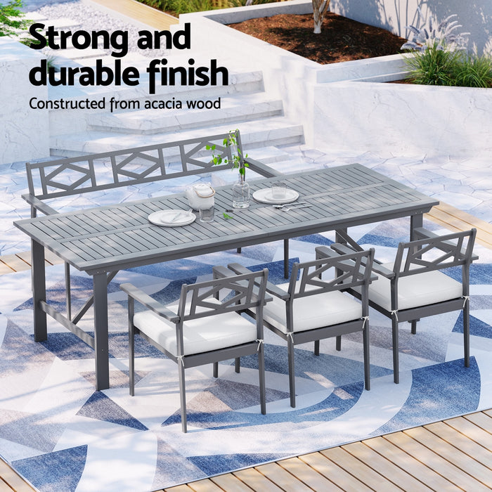 Outdoor Dining Set 5 Piece Wooden Table Chairs Setting Grey