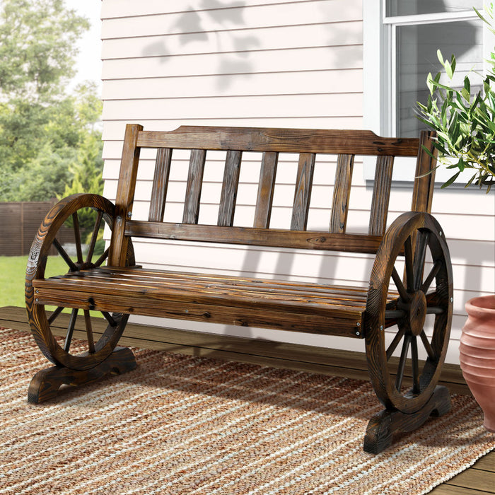 Outdoor Garden Bench Wooden 2 Seater Wagon Chair Patio Furniture Brown