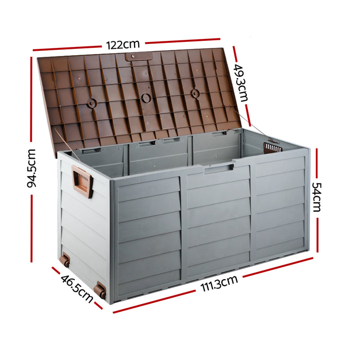 Outdoor Storage Box 290L Lockable Organiser Garden Deck Shed Tool Brown