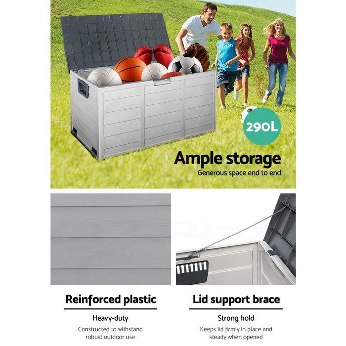 Outdoor Storage Box 290L Lockable Organiser Garden Deck Shed Tool Grey