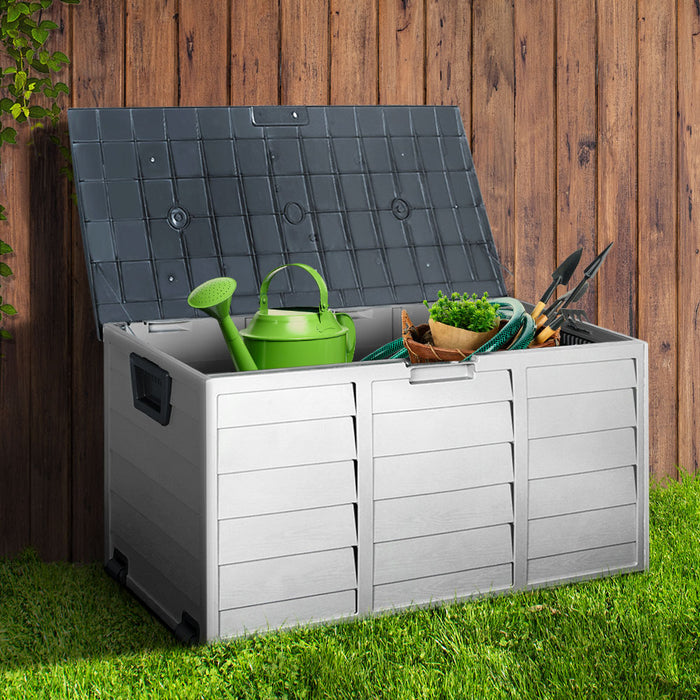 Outdoor Storage Box 290L Lockable Organiser Garden Deck Shed Tool Grey